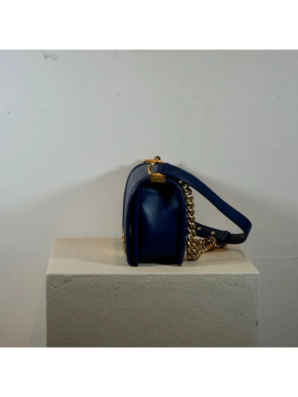 Chanel Boy Bag Caviar Blue with Gold Hardware